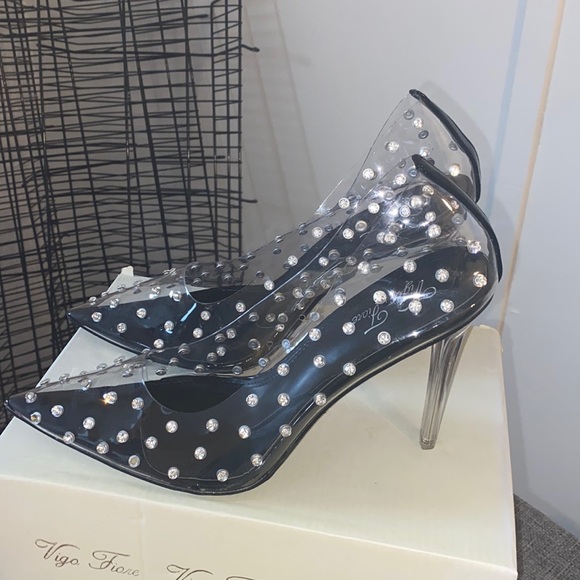 Vigo Fiore Shoes - Rhinestone Black Clear Heel